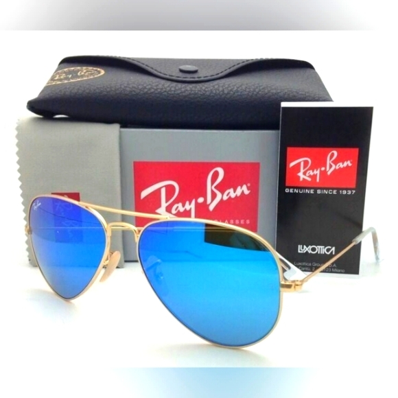 LIKE NEW RayBan Aviator RB3025 Blue Mirror Flash Lens Ray ban Sunglasses - Picture 2 of 16